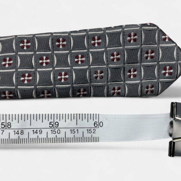 Jones New York Silk Tie Geometric Gray Silver Red Formal Business Dress - Picture 6 of 6